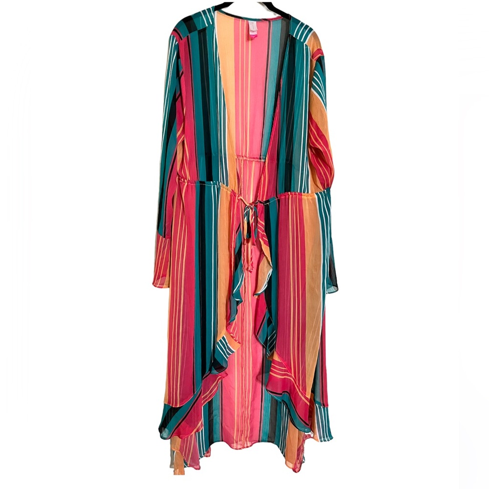 No Boundaries Colorful Horizontal Stripped Chiffon  Duster Cover Up